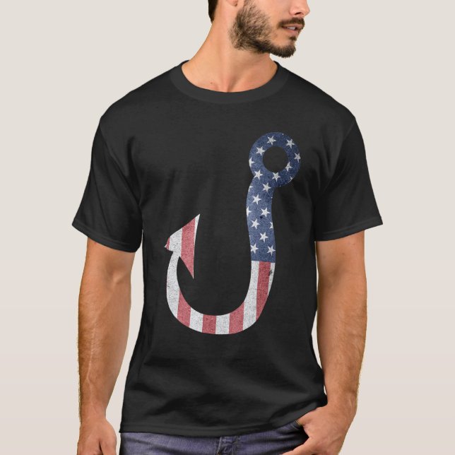 Fathers Day Fishing Flag Fish Hook T-Shirt (Front)