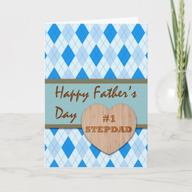 Father's Day for #1 Stepdad, Argyle Design Card (Front)