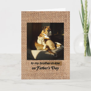 Father's Day for Brother-in-Law Boxer & Tabby Cat Card