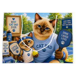 Father's Day for Cat Dad Pickleball lovers Large Gift Bag