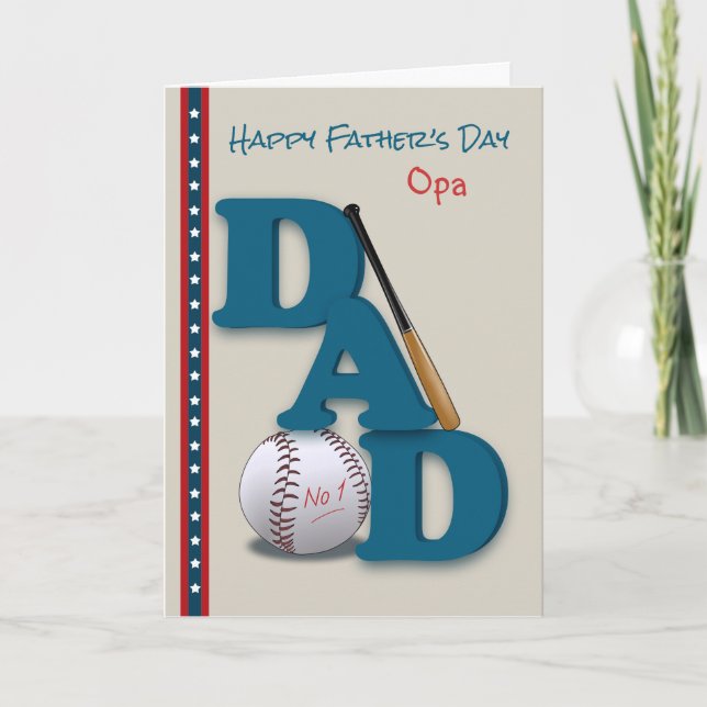 Father's Day for Opa Baseball No.1 Dad Card (Front)