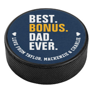 Fathers Day for Stepdad Bonus Dad Personalised  Hockey Puck
