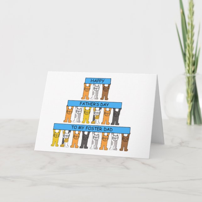 Father's Day Foster Dad, Cartoon Cats. Card (Front)