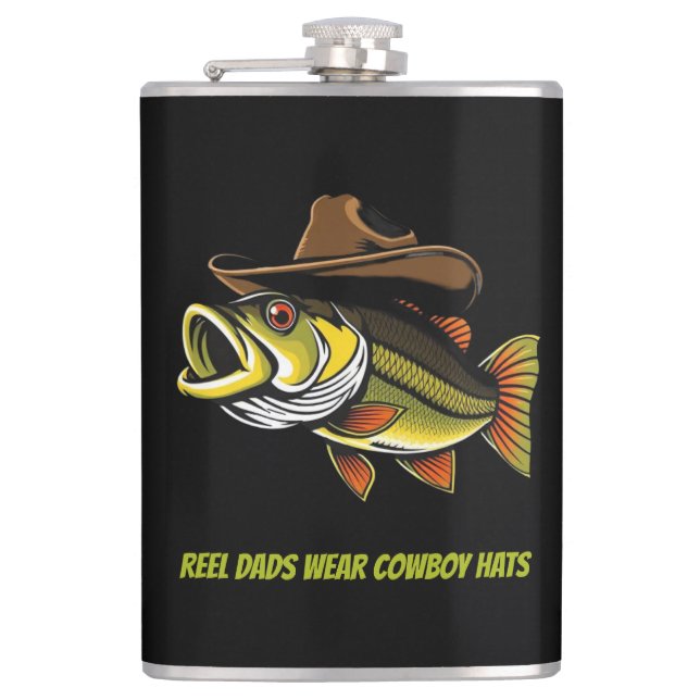 Fathers Day Funny Fish Wearing a Cowboy Hat Hip Flask (Front)