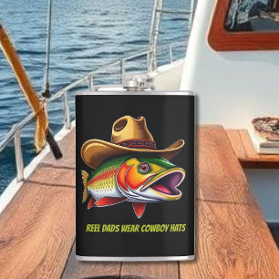 Fathers Day Funny Fish Wearing a Cowboy Hat Hip Flask