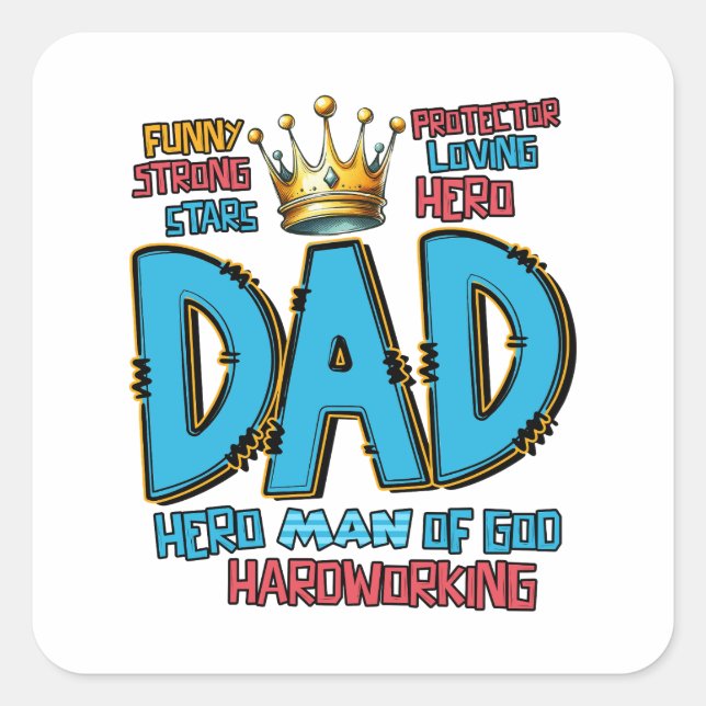 Father's Day Gift | Hero Man Of God Square Sticker (Front)