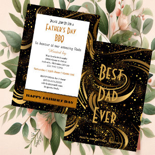 Father's Day Gold Leafy Swirls Fun Curls BBQ Party Invitation