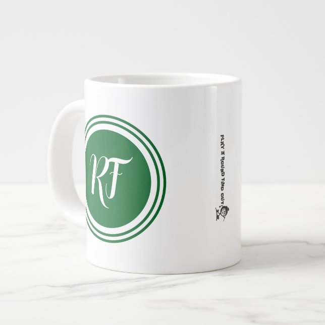 Fathers Day Golf Dad Green Script Circle Monogram Large Coffee Mug (Front Left)