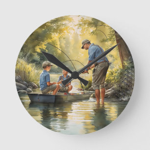Father's Day Gone Fishing Round Clock