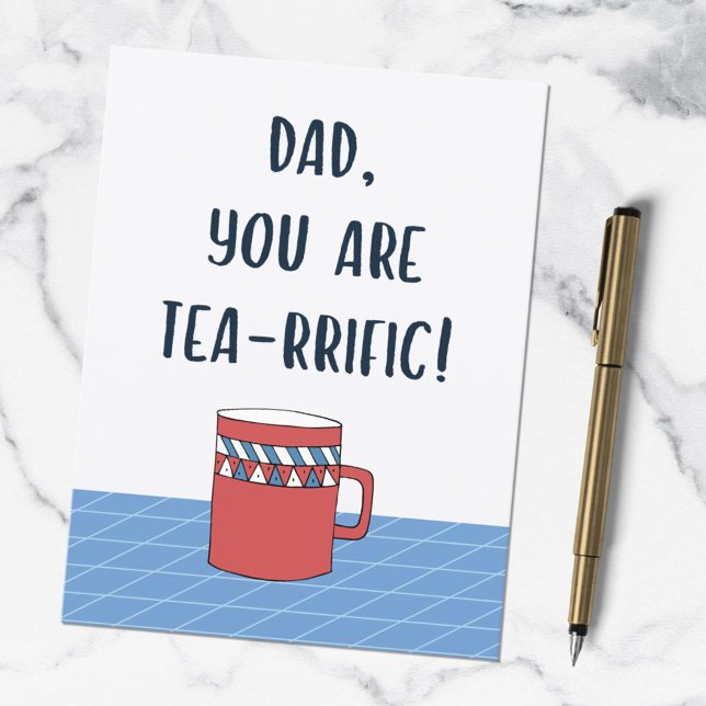 Fathers Day Great Dad Funny Tea Pun Quote Postcard (In situ)