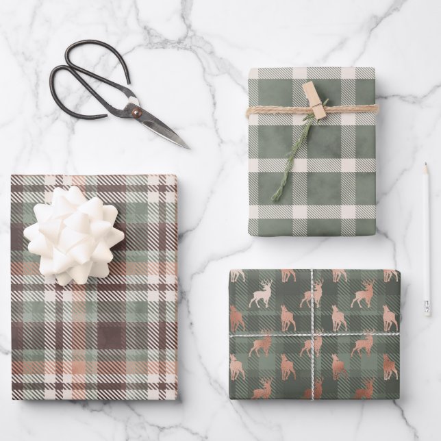 Father's Day Green Plaid Buck Wrapping Paper Sheet (Front)