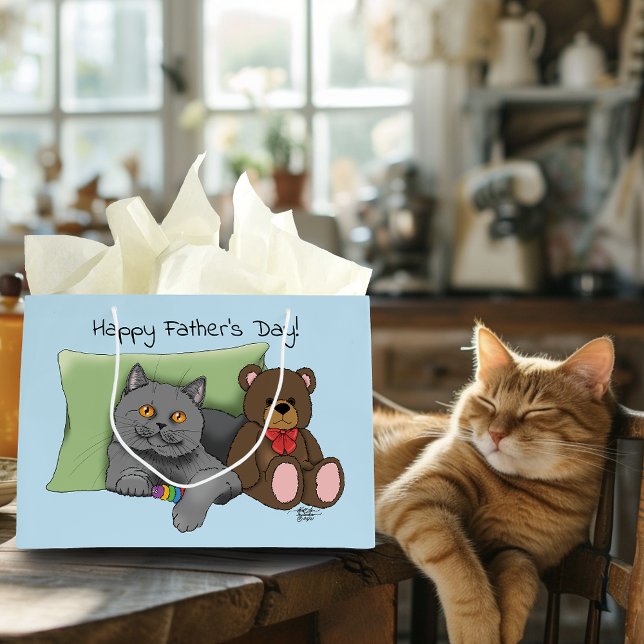 Father's Day Grey Cat Large Gift Bag (Creator Uploaded)