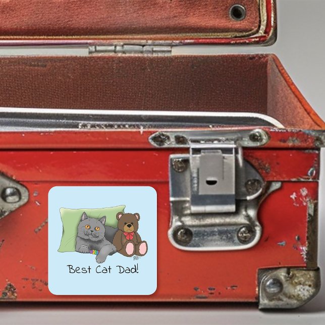  Father's Day Grey Cat Square Sticker (Creator Uploaded)