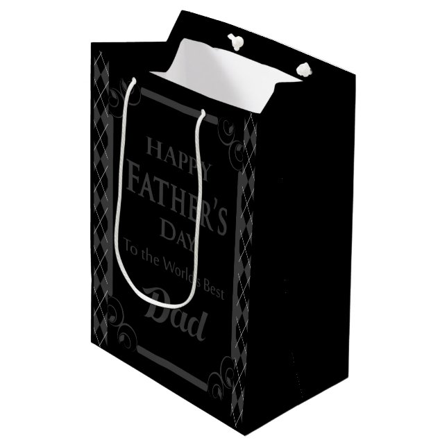 Father's Day - "Happy Father's Day" Black/Grey Medium Gift Bag (Front Angled)
