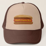 Father's Day Hot Dog World's Greatest Dad Trucker Hat<br><div class="desc">A hat featuring an illustration of a plain hotdog in a bun.  World's greatest dad text in yellow mustard.  Hat pictured in tan and brown,  but can be purchased in other colours.  Look for matching items at Jill's Paperie.</div>