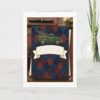 Father's Day Keychain - Argyle Plaid Navy & Gold Card