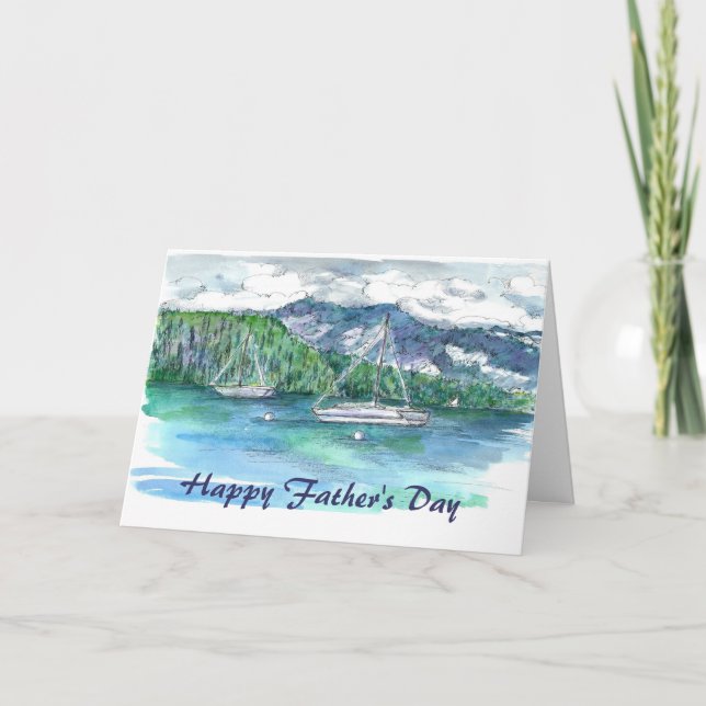 Fathers Day Lake Tahoe Sailing Mountains Clouds Card (Front)