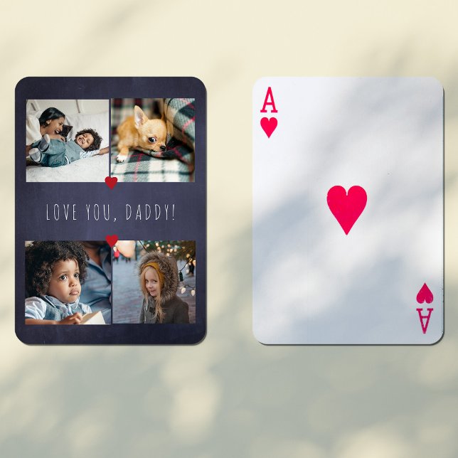 Father's Day Love you daddy 4 photo collage navy Playing Cards (Creator Uploaded)