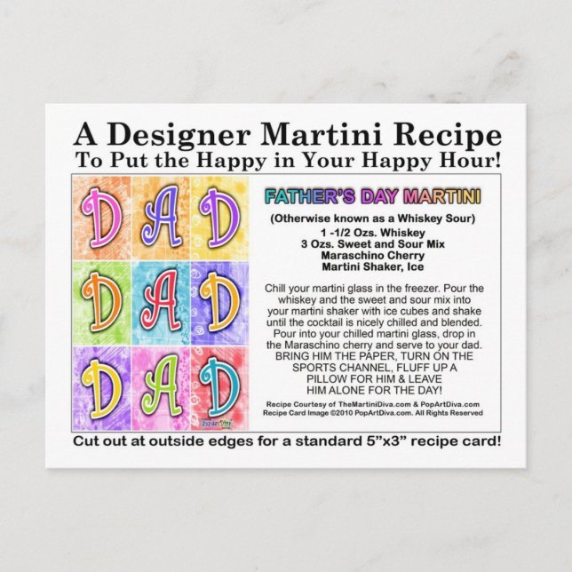 Father's Day Martini Recipe Card Postcard (Front)