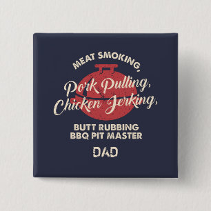 Fathers Day Meat Smoking BBQ Pit Master Dad 15 Cm Square Badge