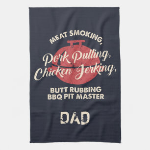 Fathers Day Meat Smoking BBQ Pit Master Dad Custom Tea Towel