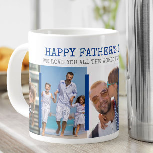 Fathers Day Modern 5 Photo Blue Grey Large Coffee Mug