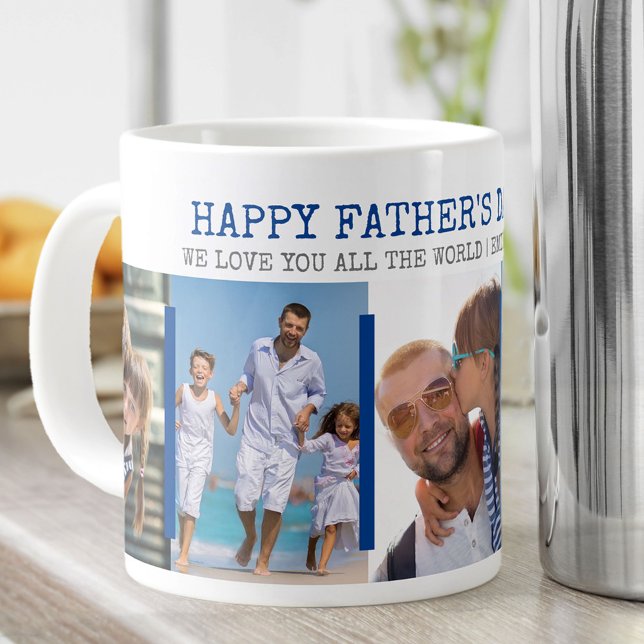 Fathers Day Modern 5 Photo Blue Grey Large Coffee Mug (Creator Uploaded)