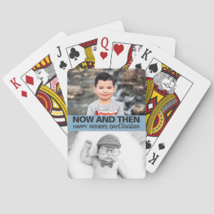 Father's day now and then pictures boy playing cards