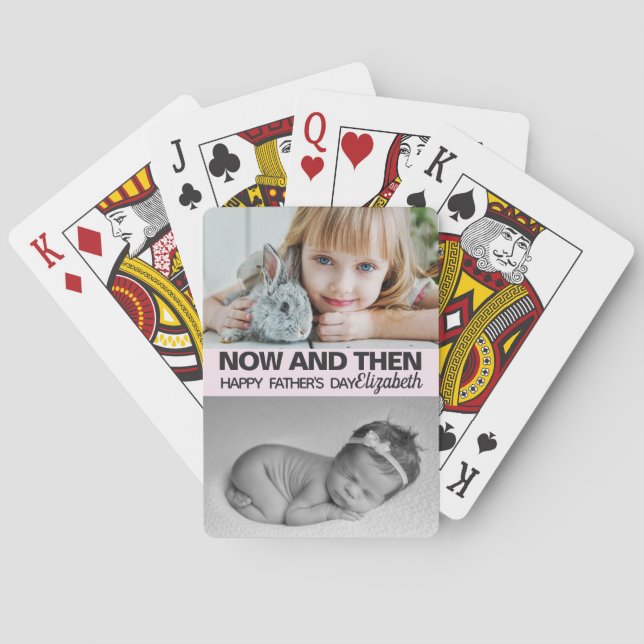 Father's day now and then pictures girl playing cards (Back)