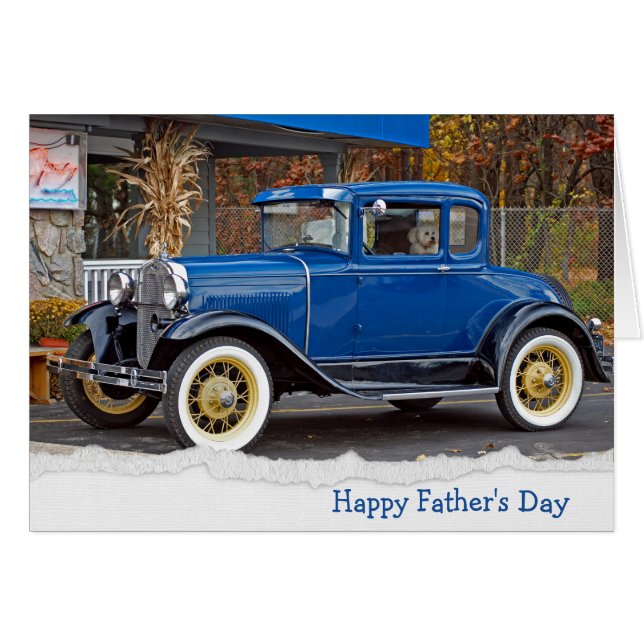 Father's Day Old Car with Bichon Frise Dog (Front Horizontal)