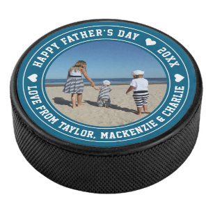 Fathers Day Personalised Photo And Text Hockey Puck