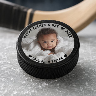 Fathers Day Personalised Photo And Text Hockey Puck