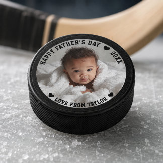 Fathers Day Personalised Photo And Text Hockey Puck