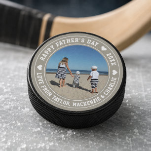 Fathers Day Personalised Photo And Text Hockey Puck