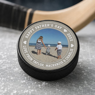 Fathers Day Personalised Photo And Text Hockey Puck