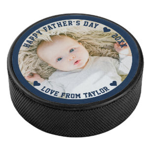 Fathers Day Personalised Photo And Text Hockey Puck