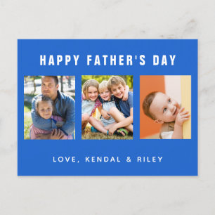 Father's Day Photo Collage Blue Custom Postcard