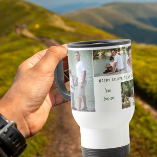 Father's Day Photo Collage with 5 Photos and Name Travel Mug