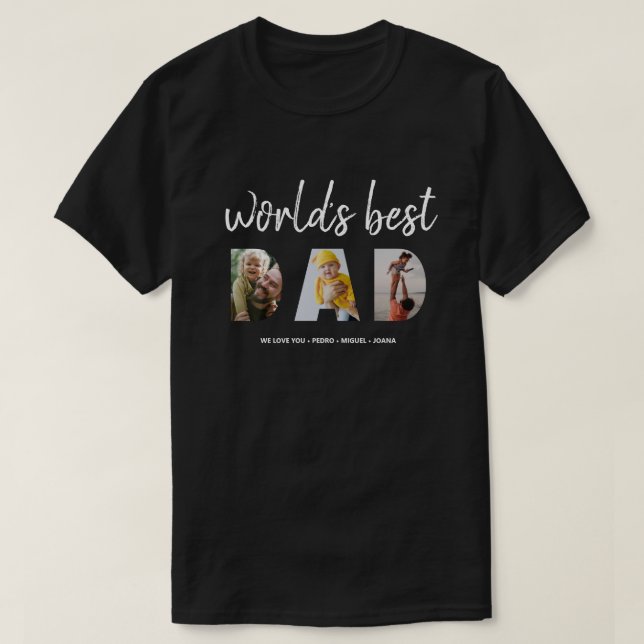 Fathers Day Photo Collage Worlds Best Dad Cutout T T-Shirt (Design Front)