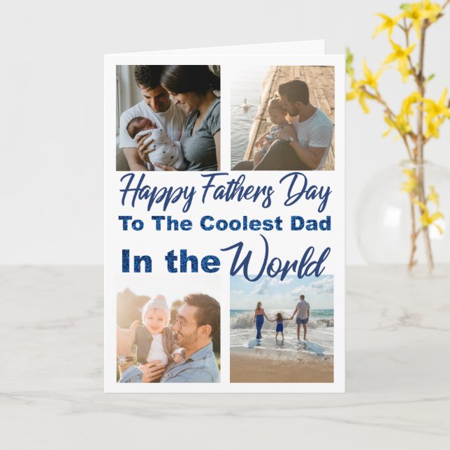 Father's Day Photo Coolest Dad Typography Card (Yellow Flower)