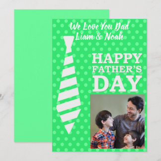 Fathers Day Photo Necktie Light Green Dots Card
