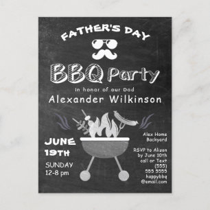 Father's Day Photo Rustic Chalkboard BBQ Invite Postcard