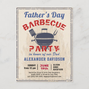 Father's Day Photo Vintage BBQ Party Invitation Postcard