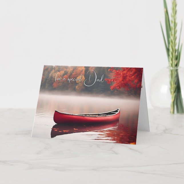 Father's Day Red Canoe On Autumn Lake Card (Front)