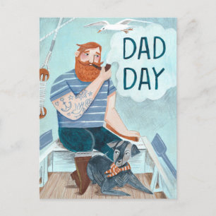 Fathers day Redbeard Captain on a Boat Postcard