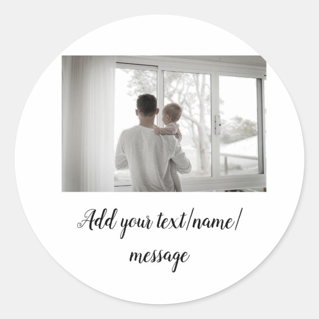 father's day son father dad add photo text dad gif classic round sticker (Front)