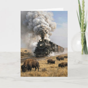 Father's Day Steam Locomotive with Grazing Buffalo Card