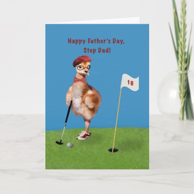 Father's Day, Step Dad, Humourous Bird Playing Gol Card (Front)
