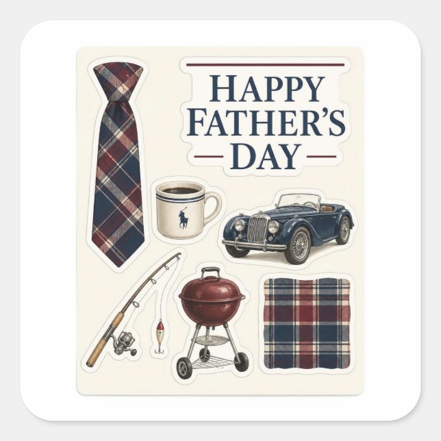 Father's Day Sticker Sheet - Argyle Plaid Navy & B (Front)