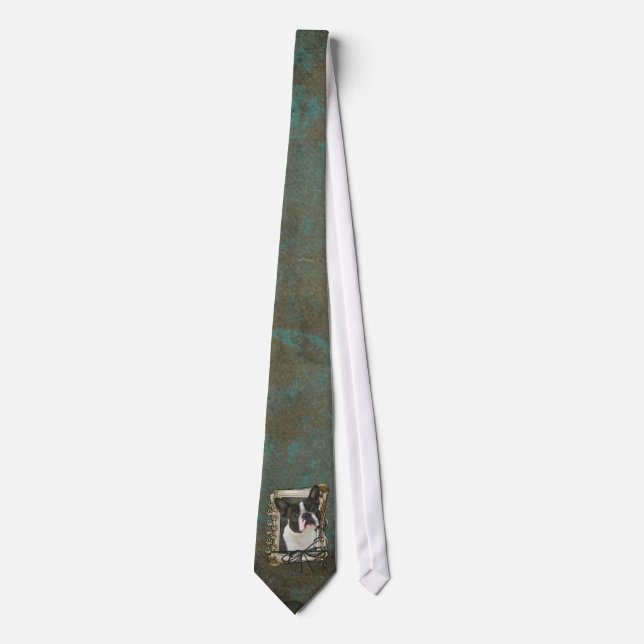 Fathers Day - Stone Paws - Boston Terrier Tie (Front)